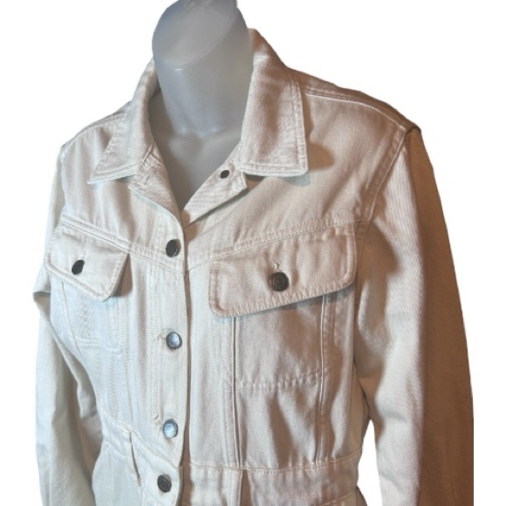 Lauren Ralph Lauren Denim Utility Shirt Dress Cream Women’s Size 6 Long Sleeve - Picture 8 of 13